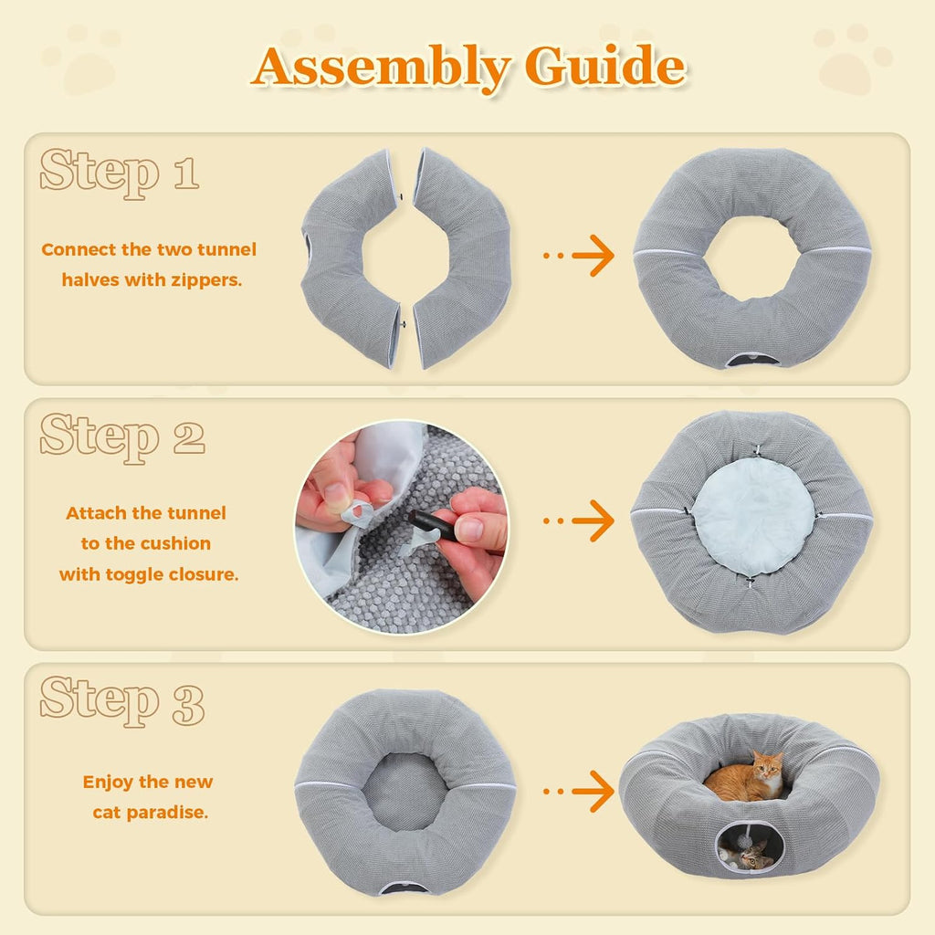 Washable Plush Donut Cat Tunnel Bed – 5 Designs