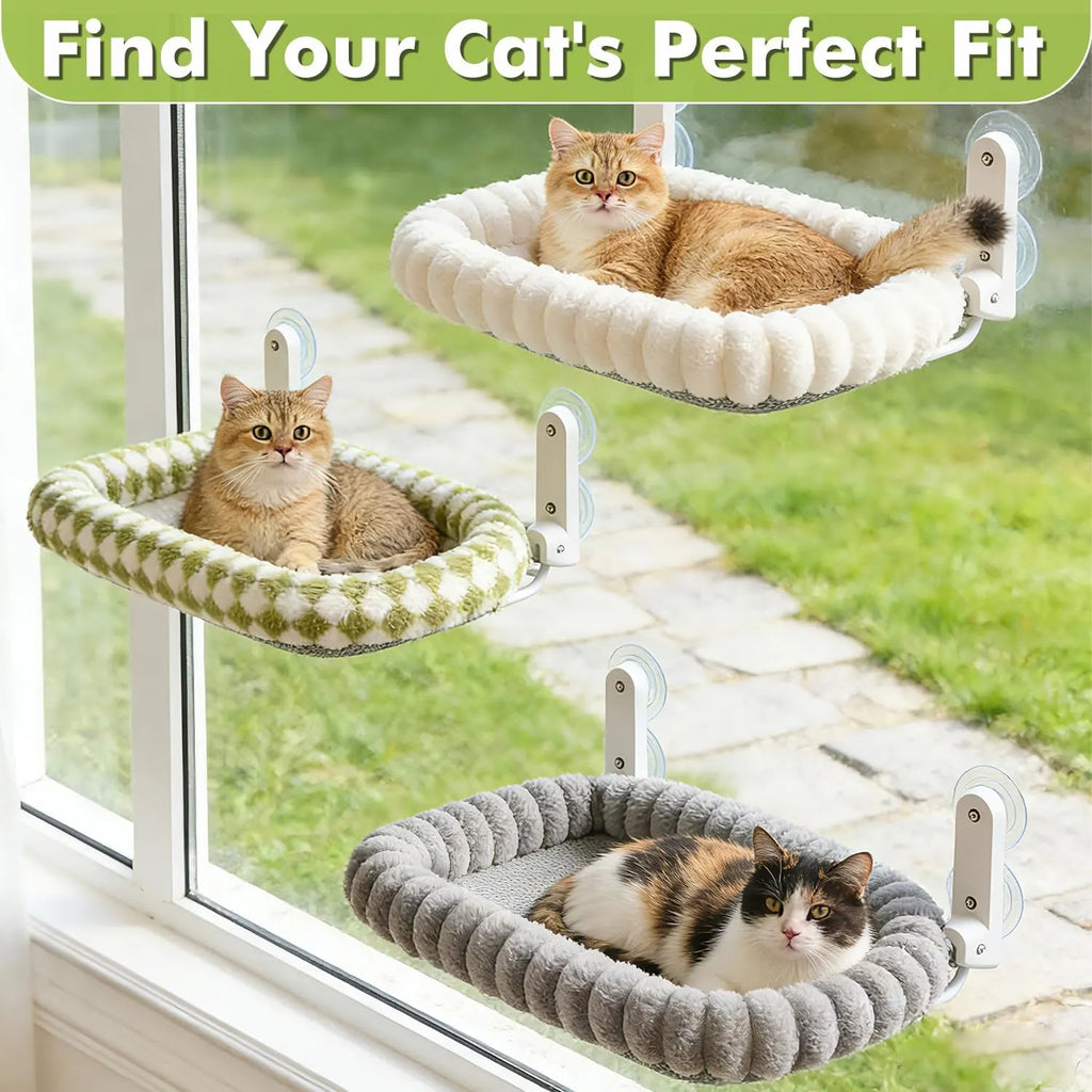 Foldable Plush Bolster Cat Window Bed with Suction Cups