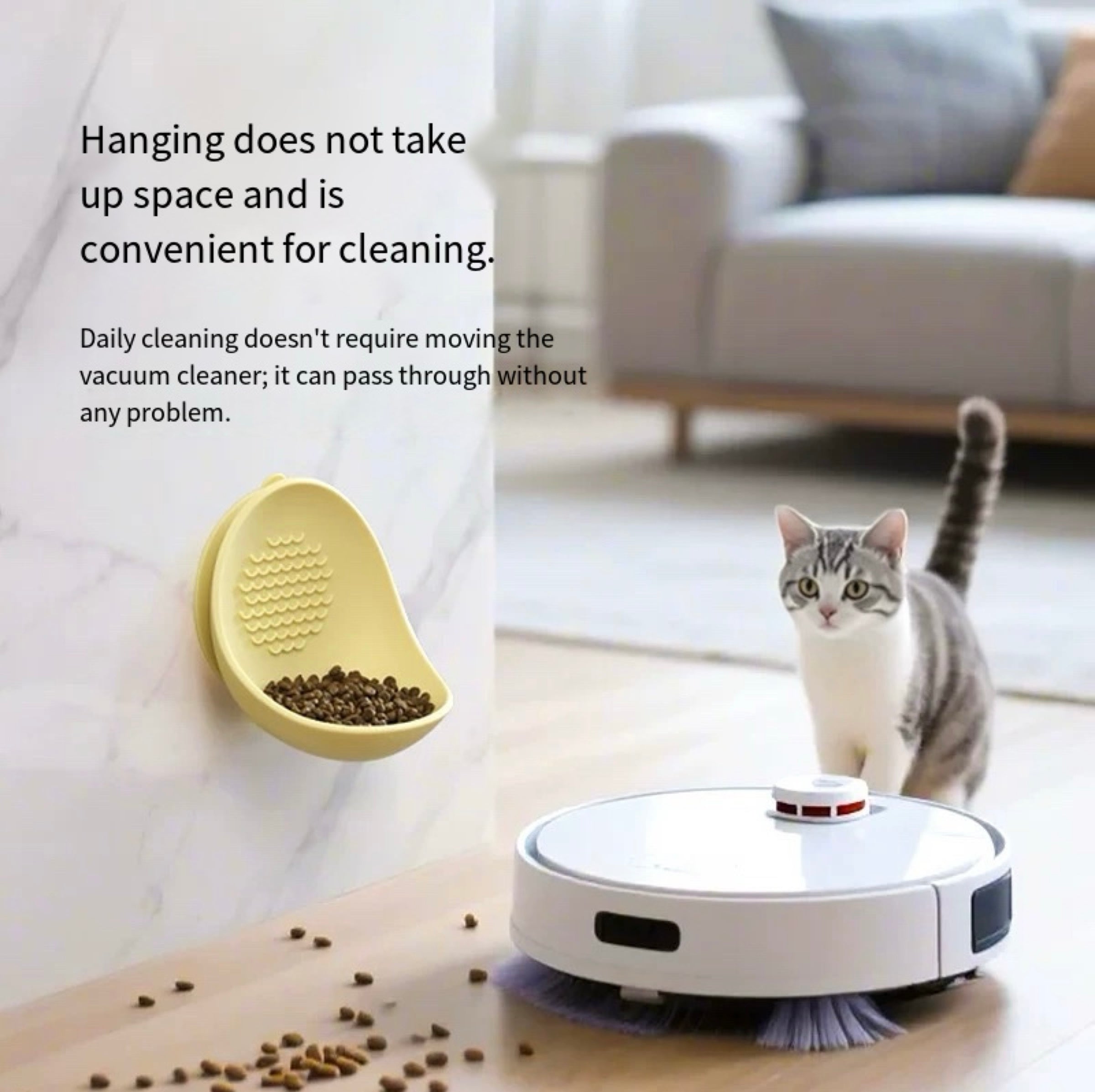 Wall-Mounted Cat Bowl with Textured Licking Panel