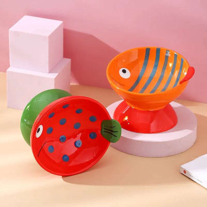 Whimsical Fruit & Fish Ceramic Cat Bowls – 2 Designs