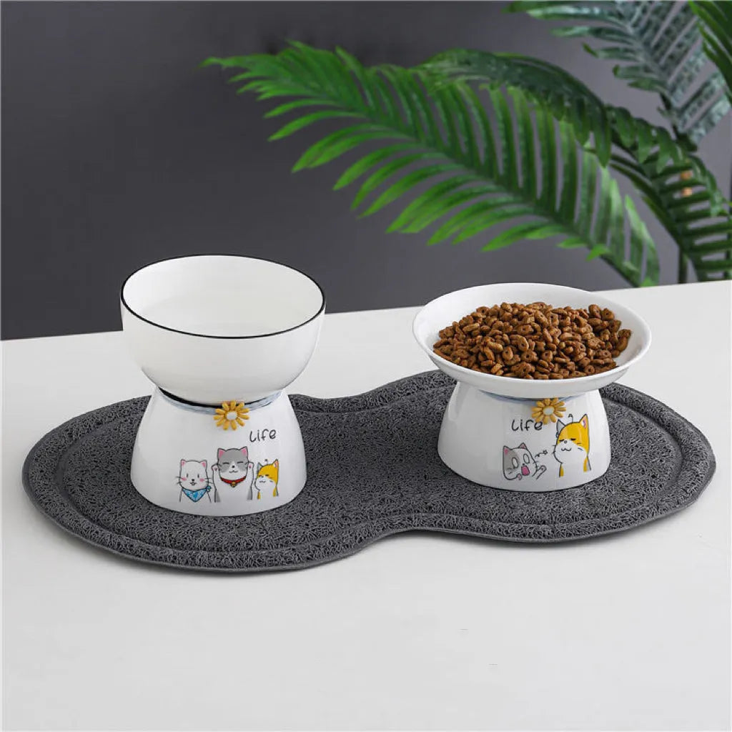 Raised Ceramic Cat Food & Water Bowls – Single or Set