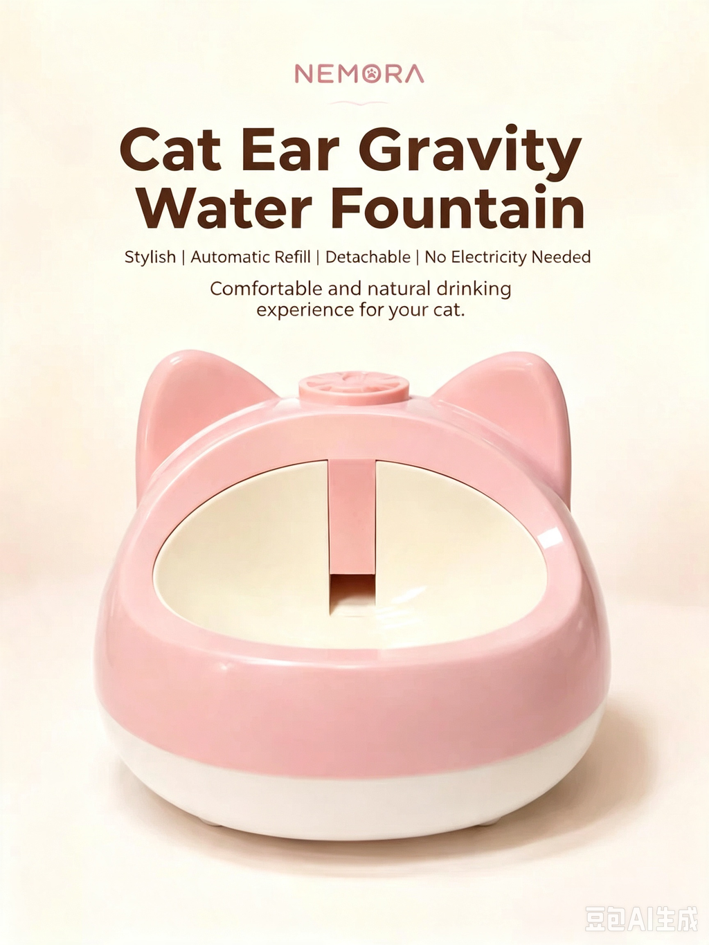 Cat-Ear Gravity Pet Water Dispenser with Weighted Base – 4 Colors