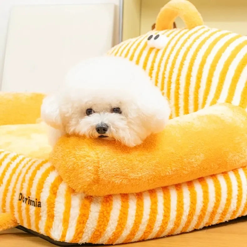 Cartoon Striped Pet Sofa Bed – 2 Colors, 3 Sizes