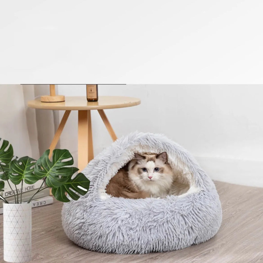 Hooded Round Calming Cave Bed for Cats & Dogs