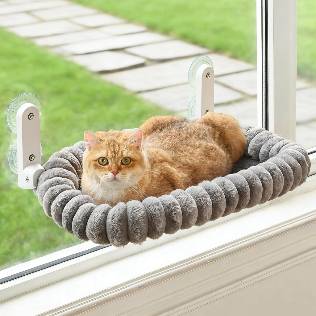 Foldable Plush Bolster Cat Window Bed with Suction Cups