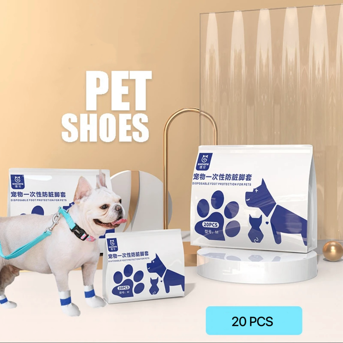 Disposable Pet Paw Covers – 20 Pack, 2 Styles, 3 Sizes