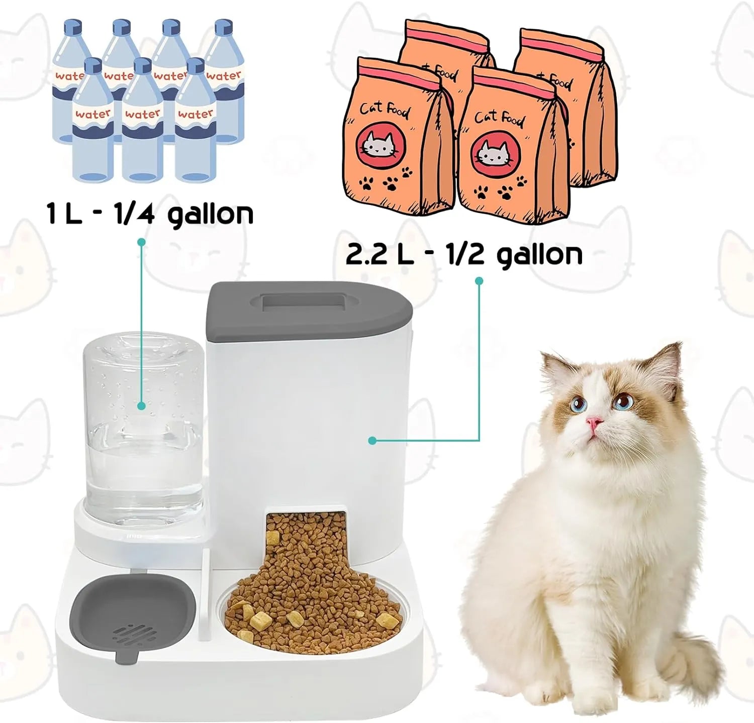 2-in-1 Detachable Cat Feeder & Automatic Water Dispenser