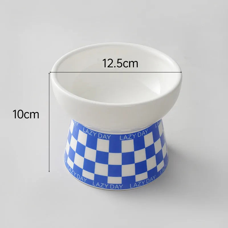 Geometric Pattern Raised Ceramic Cat Bowl – 9 Designs