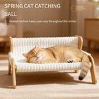 White Plush Cat Hammock with Wooden Frame