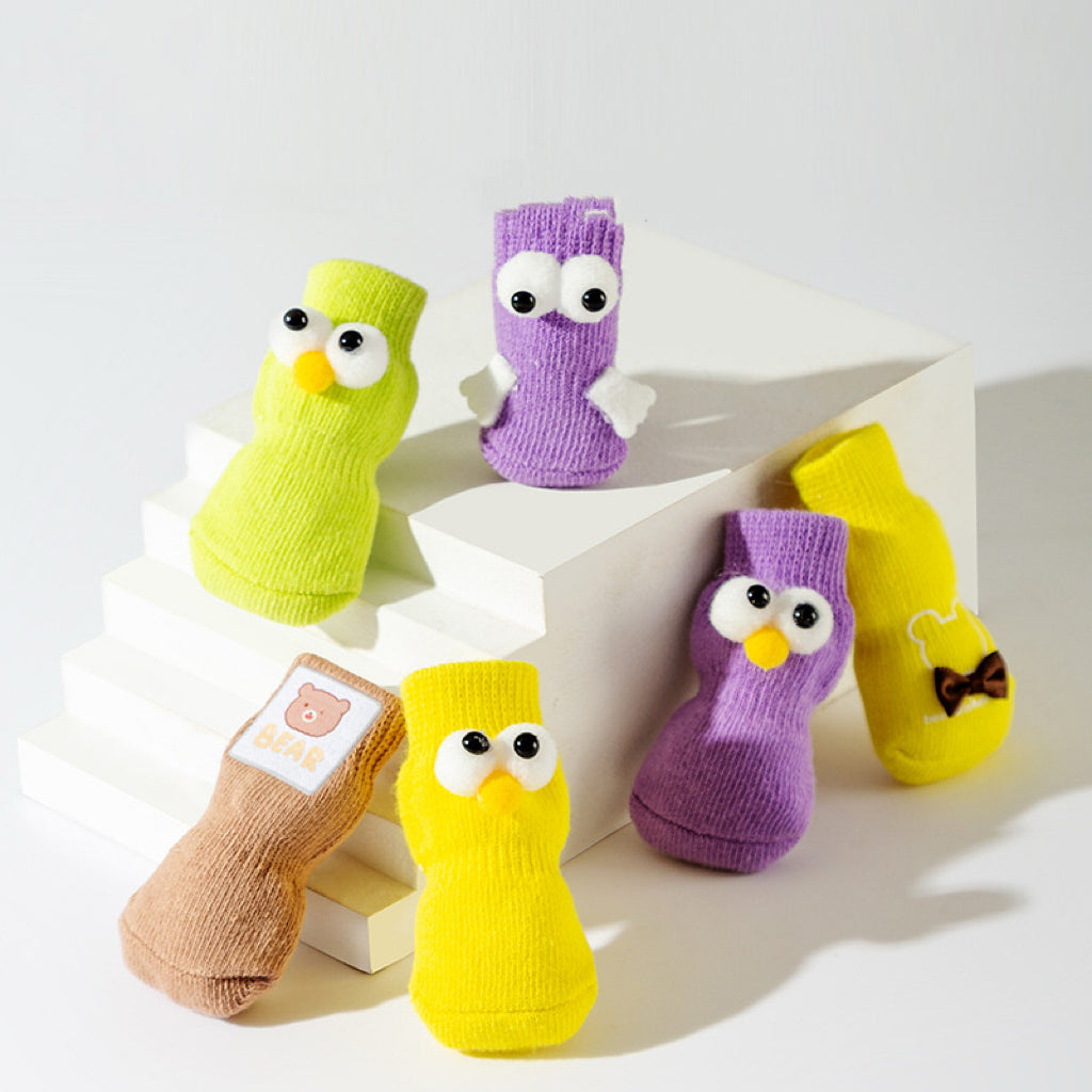 Non-Slip Dog Socks – 4-Piece Set, 8 Styles, 3 Sizes