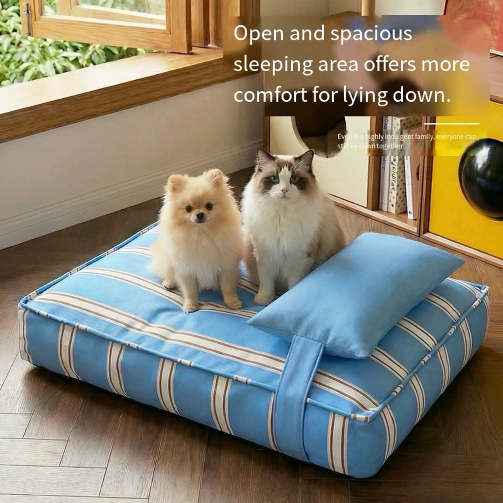 Striped Pet Mattress Bed with Pillow – S or M