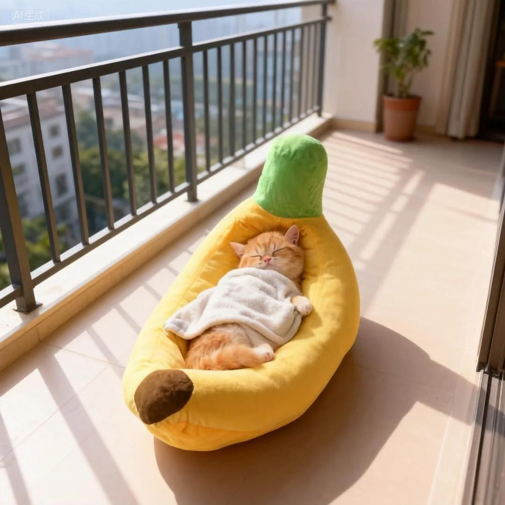 Banana-Shaped Washable Pet Bed for Cats & Dogs