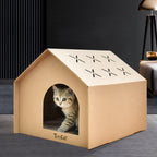 Cardboard Cat House with Integrated Scratching Pad