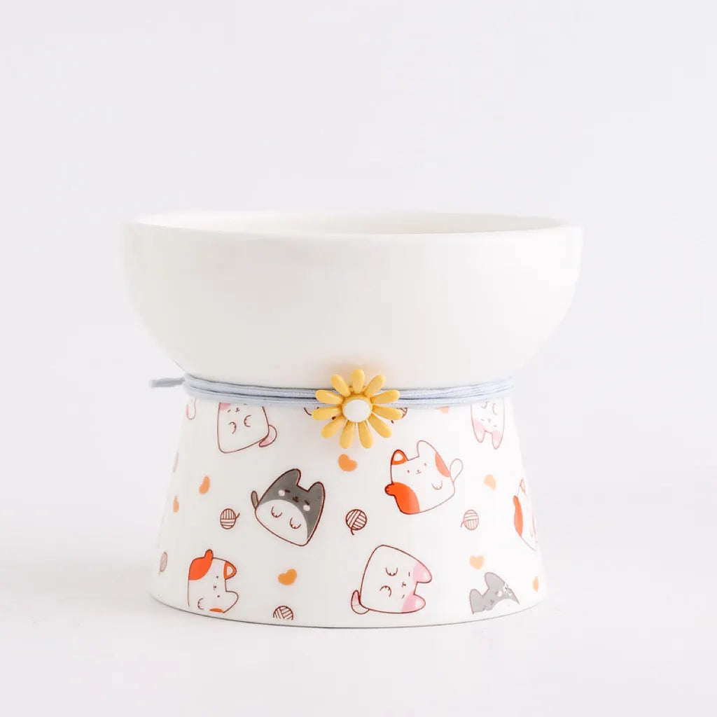Cute Printed Raised Ceramic Cat Bowl – 4 Designs