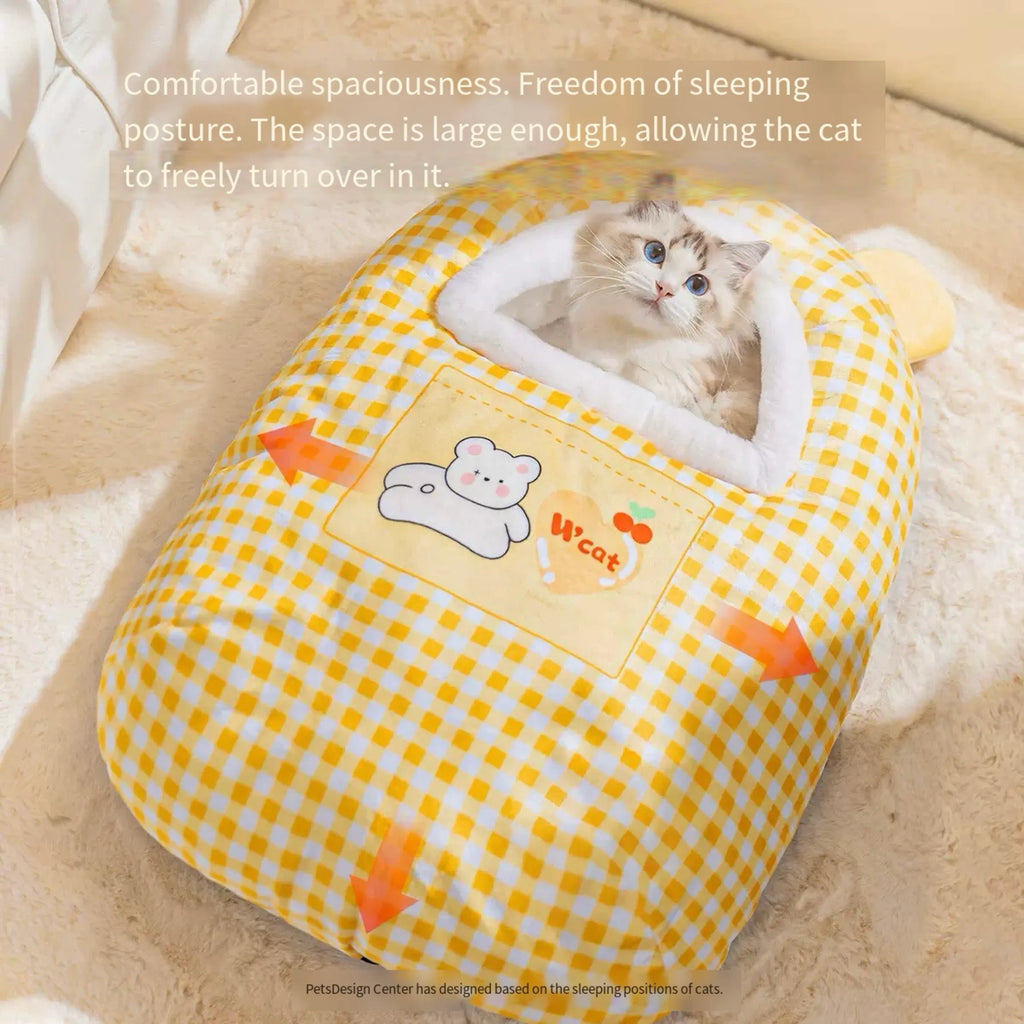 Semi-Enclosed Plush Cat Nest Bed – 2 Colors, 3 Sizes