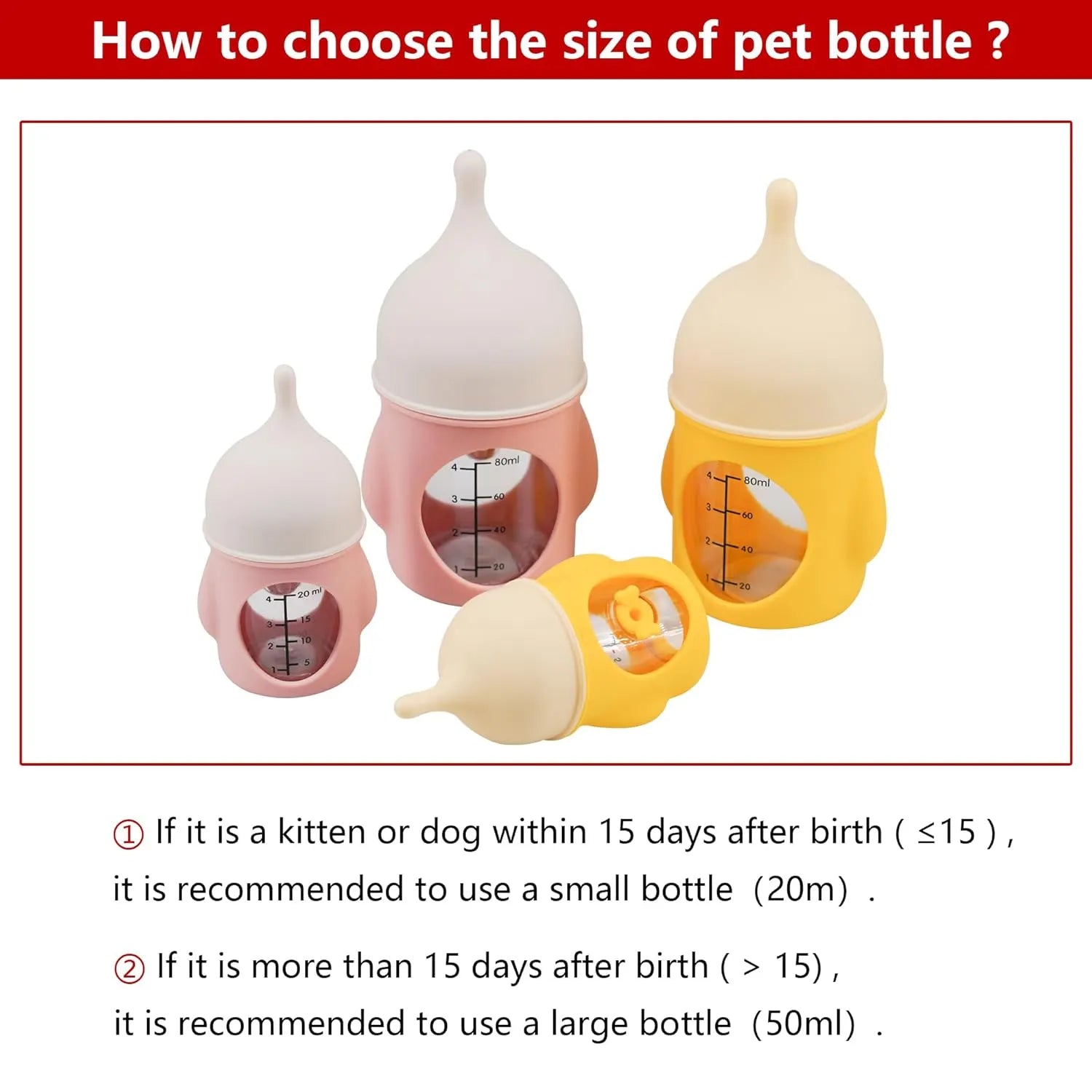 Measured Nursing Bottle for Puppies & Kittens – 20 or 80 ml