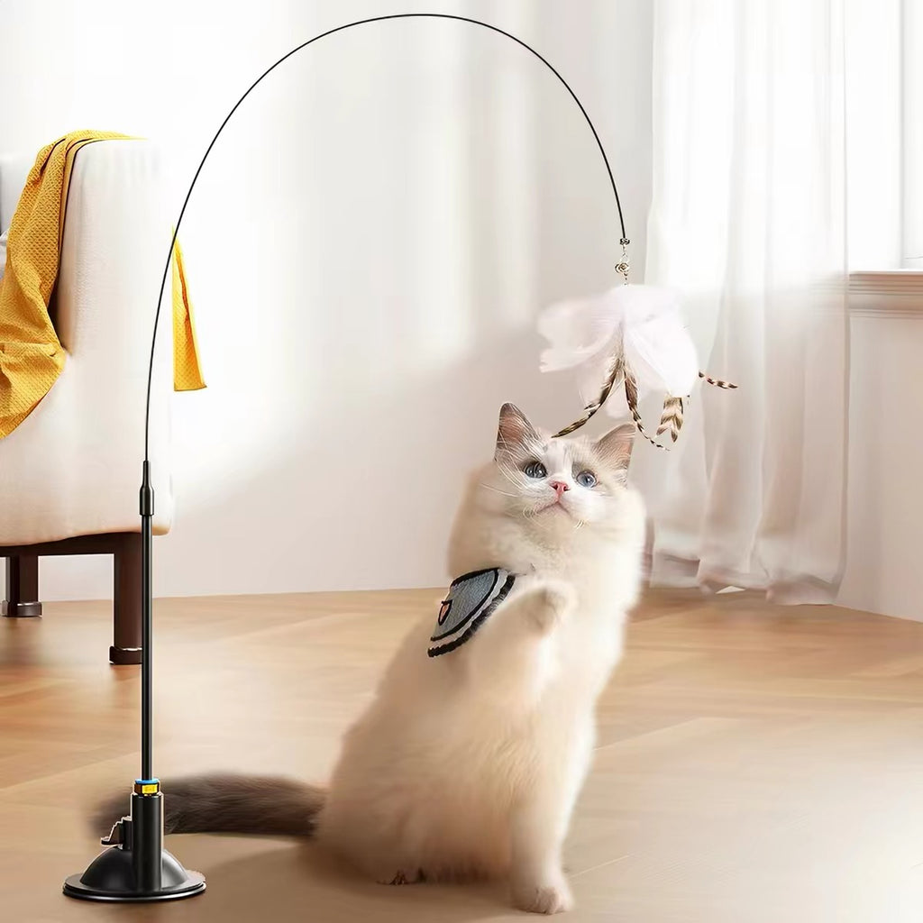 Suction Base Feather Wand Cat Toy – 5 Colors