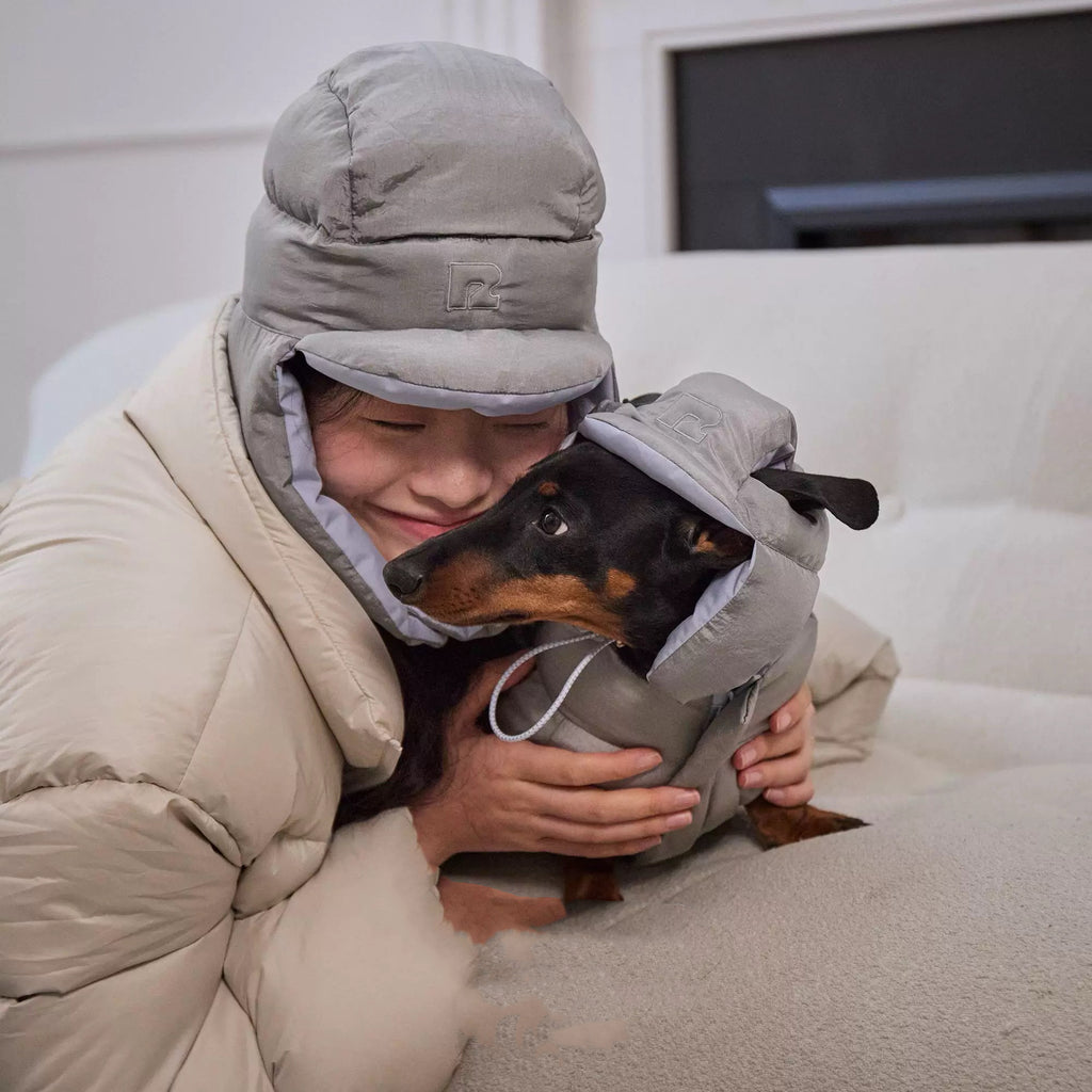 Reversible Blue & Silver Puffer Hood for Dogs – 3 Sizes