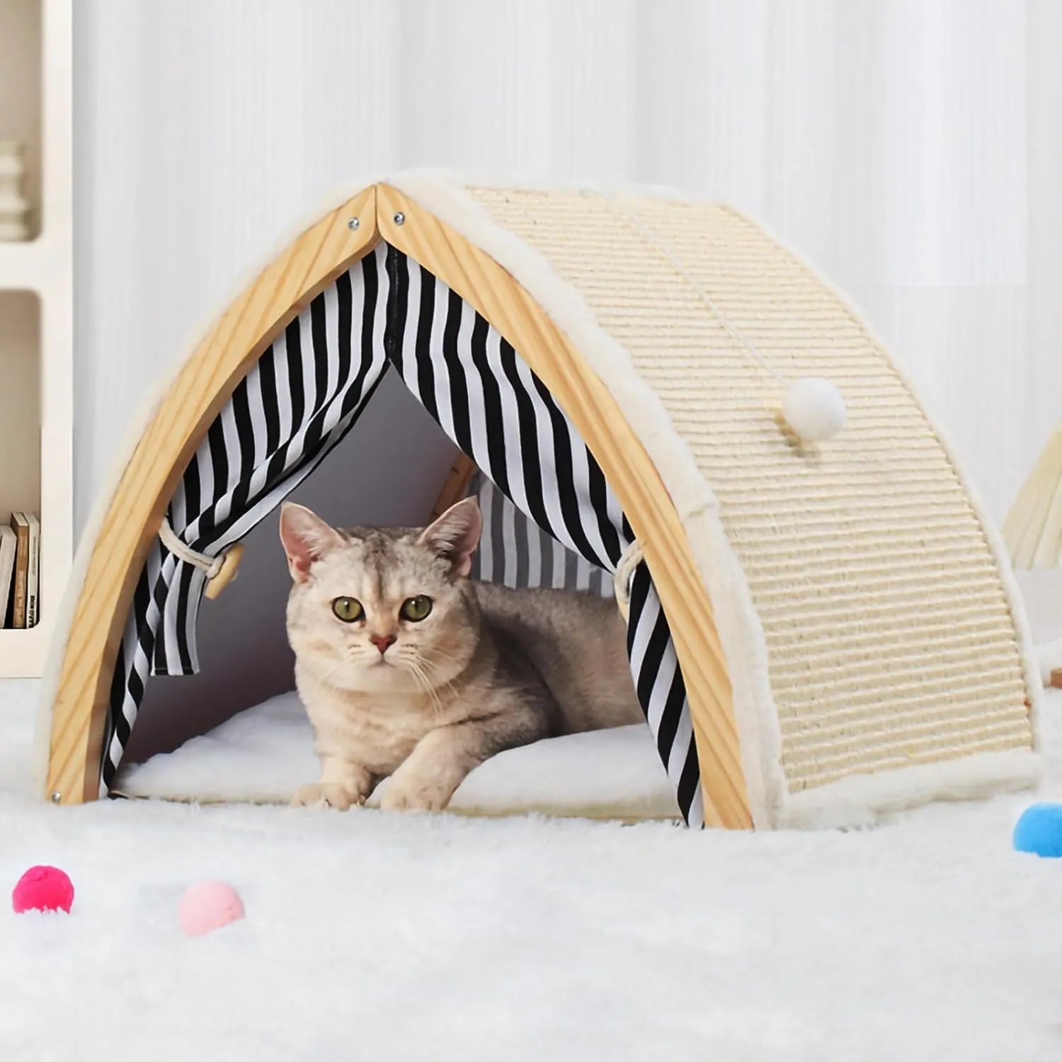 Tent-Shaped Cat House with Sisal Scratcher