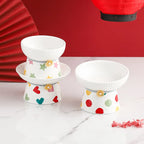 Colorful Polka Dot Raised Ceramic Cat Bowls – 6 Models