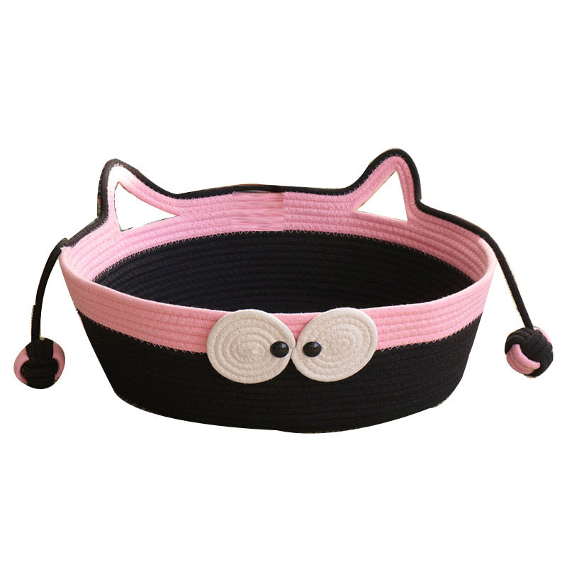 Handwoven Cotton Rope Cat Basket Bed with Teaser – 10 Designs
