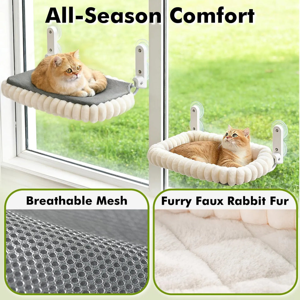 Foldable Plush Bolster Cat Window Bed with Suction Cups