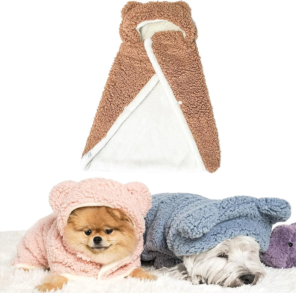 Sherpa Pet Cape Blanket with Hood – 5 Colors, 3 Sizes