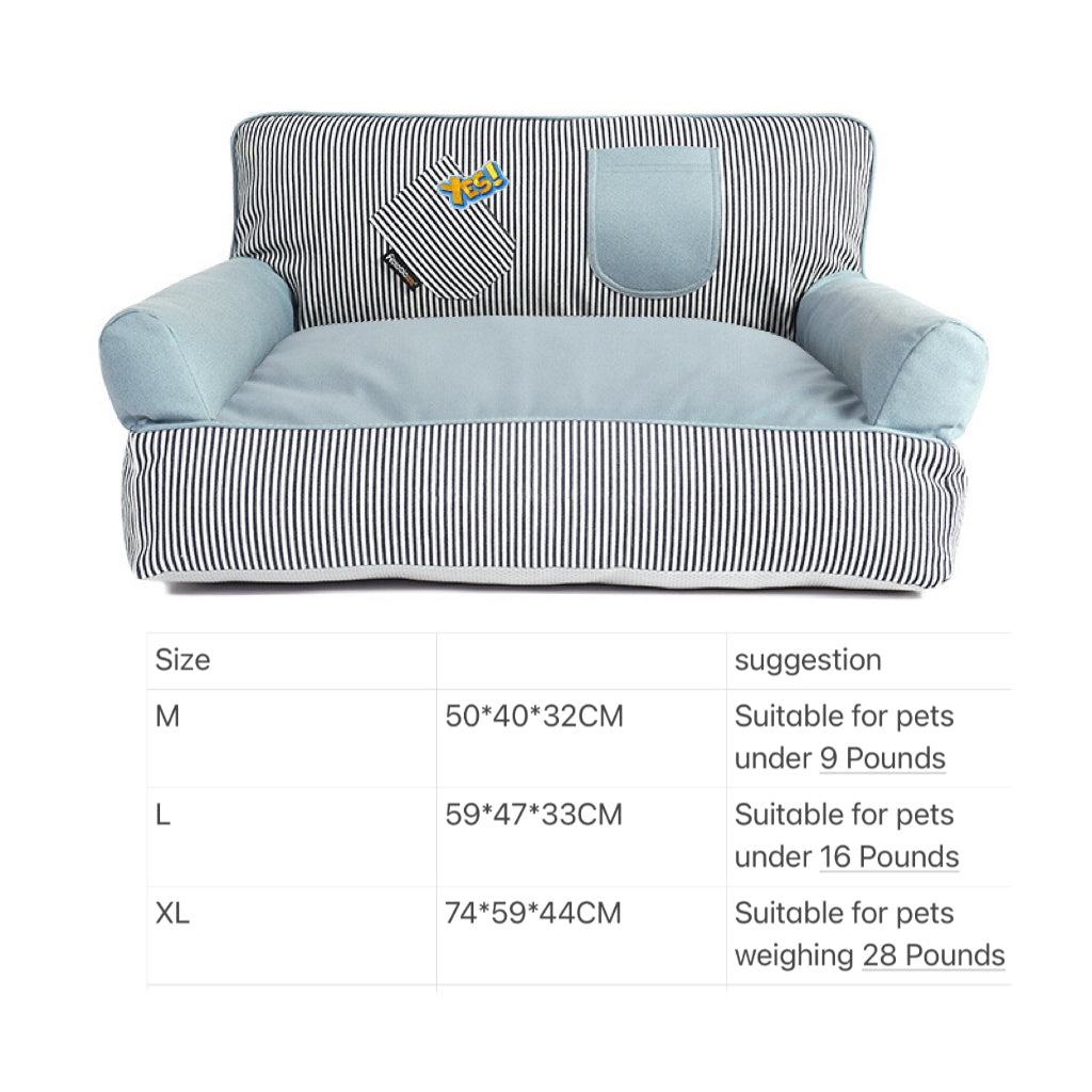 Striped Bolster Pet Sofa Bed – 2 Styles, 3 Sizes