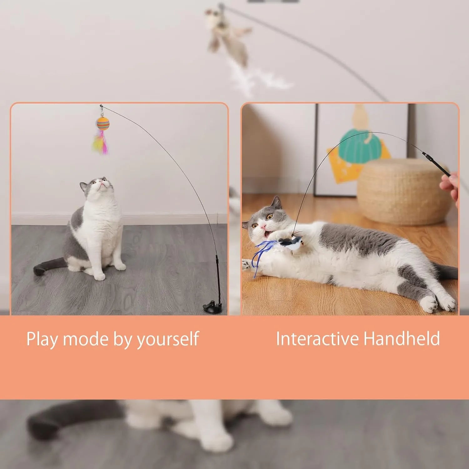 Suction Base Feather Wand Cat Toy – 5 Colors