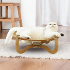 Elevated Natural Rattan Cat Bed with Wooden Base