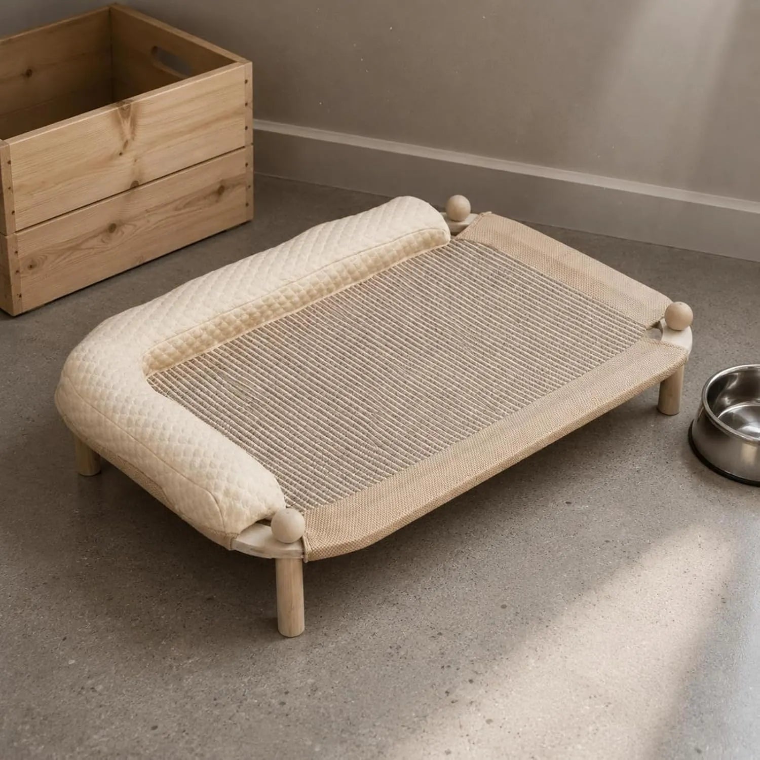 Rectangular Wooden Cat Bed with Cooling or Hemp Mat