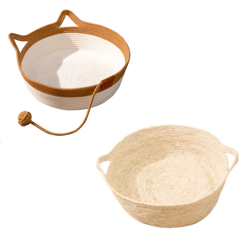 Handwoven Cotton Rope Cat Basket Bed with Teaser – 10 Designs