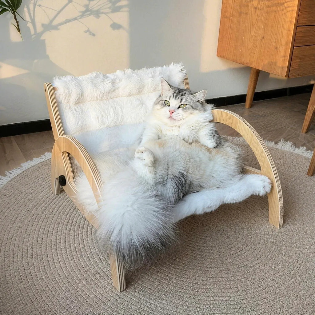 Adjustable Wooden Cat Scratcher Lounge with Sisal Mat
