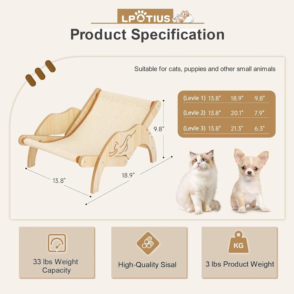 Adjustable Foldable Cat Hammock Chair with Sisal Option