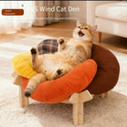 Flower-Shaped Cushioned Cat Lounge with Wooden Base