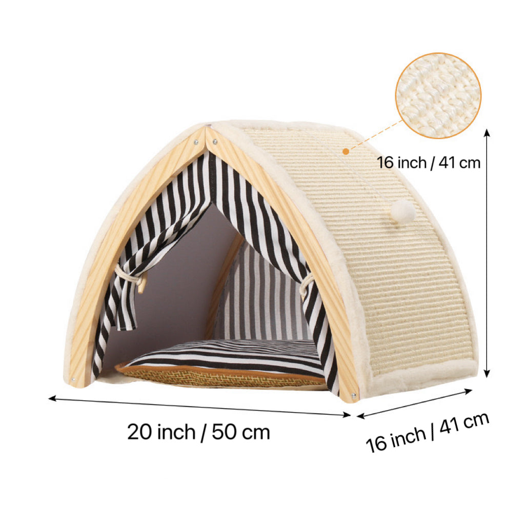 Tent-Shaped Cat House with Sisal Scratcher