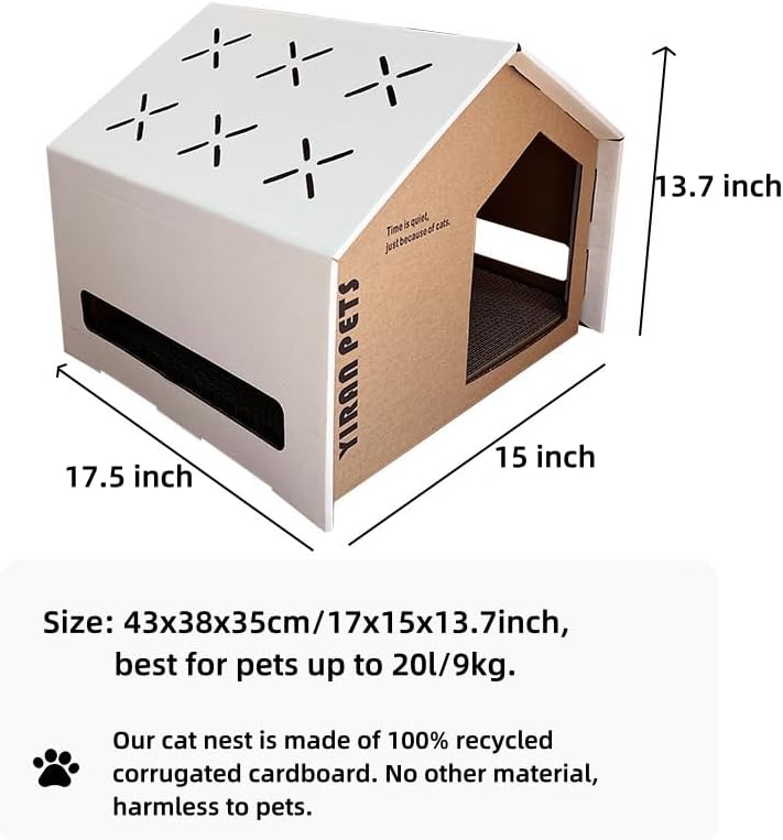 Cardboard Cat House with Integrated Scratching Pad