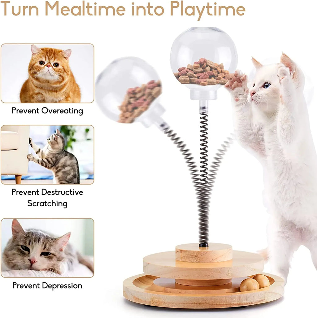 Spring-Mounted Interactive Cat Treat Dispenser Toy