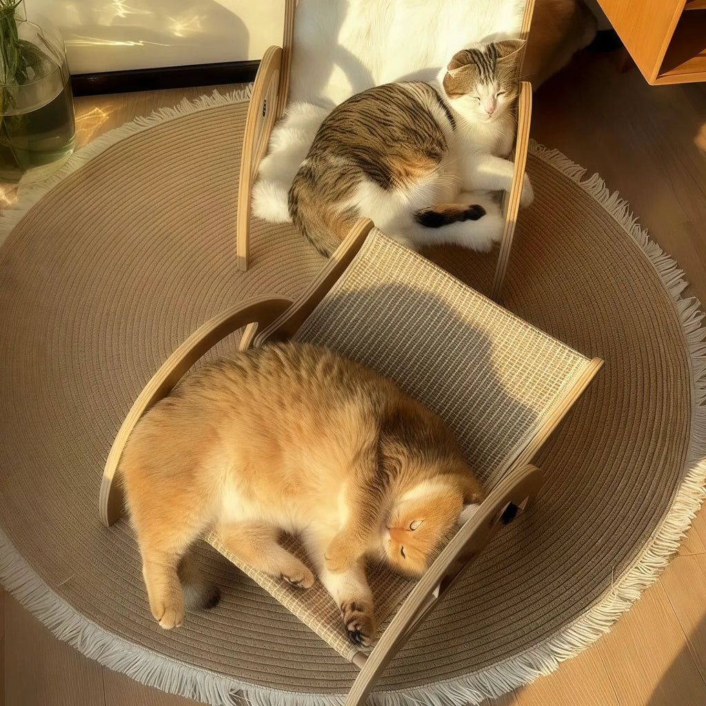 Adjustable Wooden Cat Scratcher Lounge with Sisal Mat