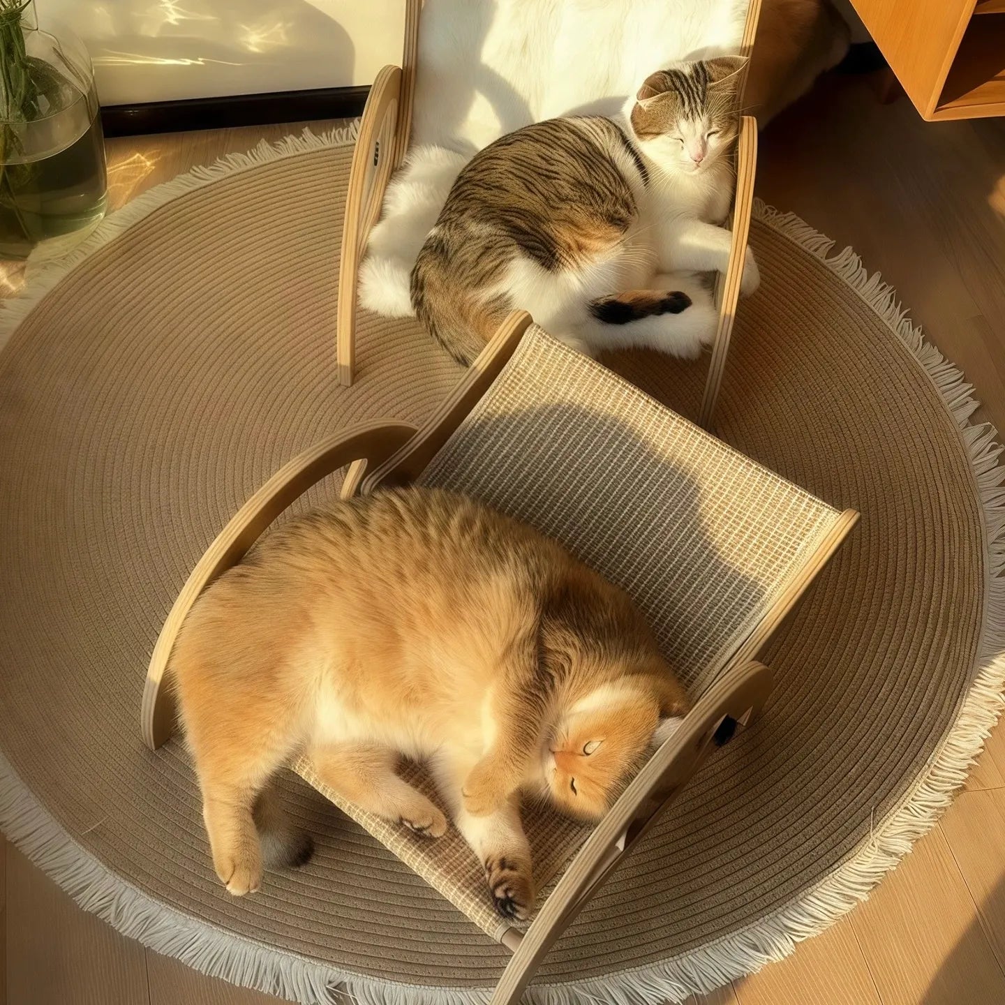 Adjustable Wooden Cat Scratcher Lounge with Sisal Mat