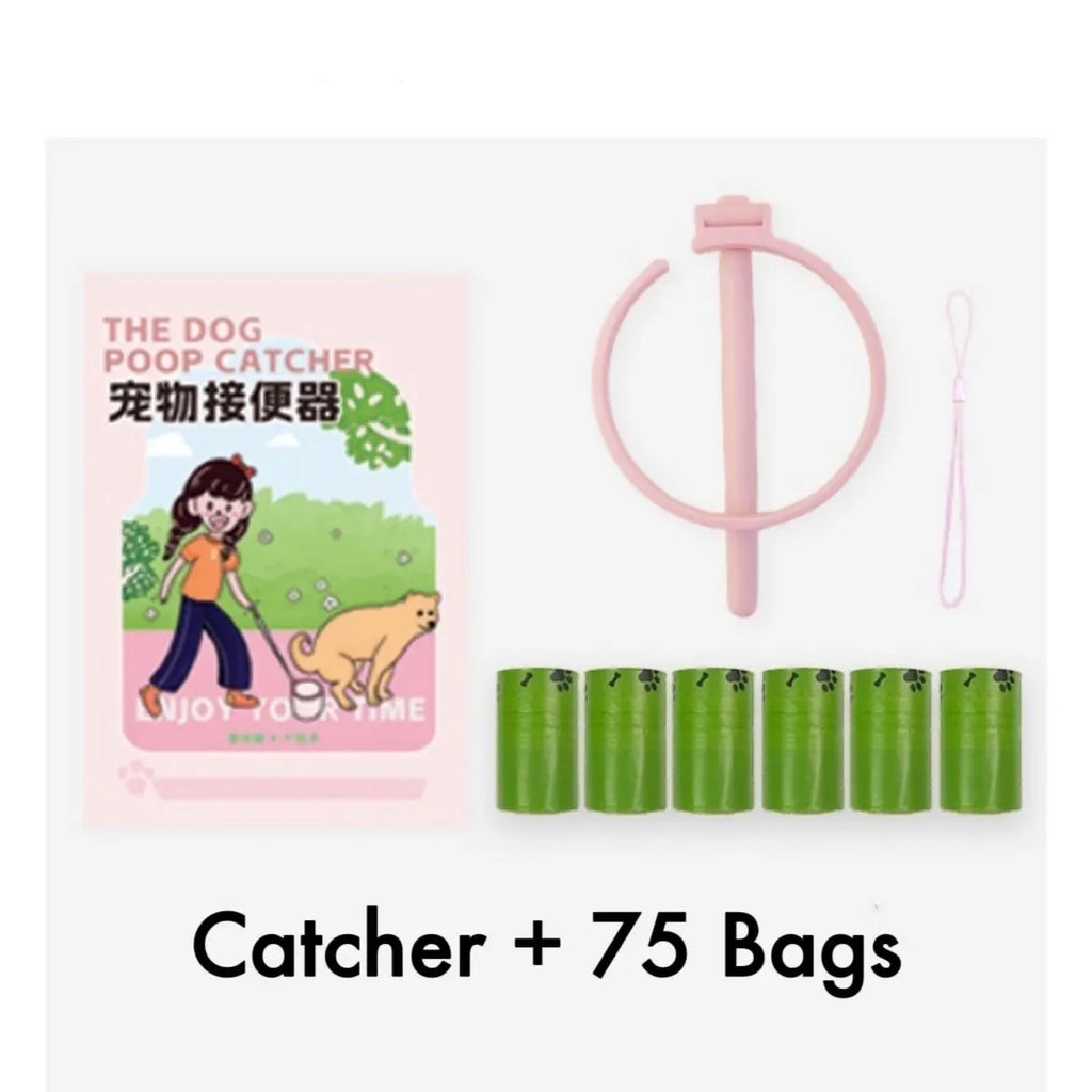 Long-Handle Dog Waste Catcher with Drawstring Bags
