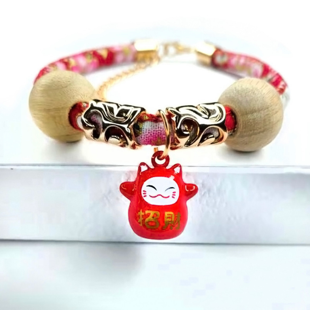 Japanese-Style Cat Collar with Lucky Cat Bell – 4 Designs