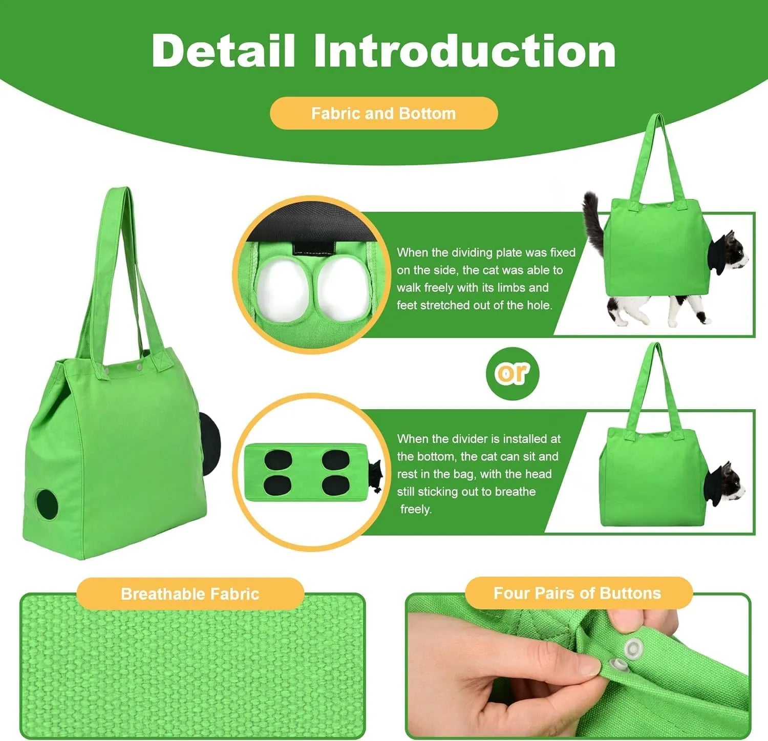 Portable Cat Carrier Bag in Yellow or Green
