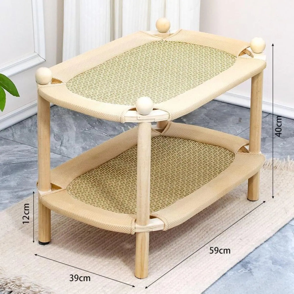 Double-Tier Wooden Cat Hammock Bed