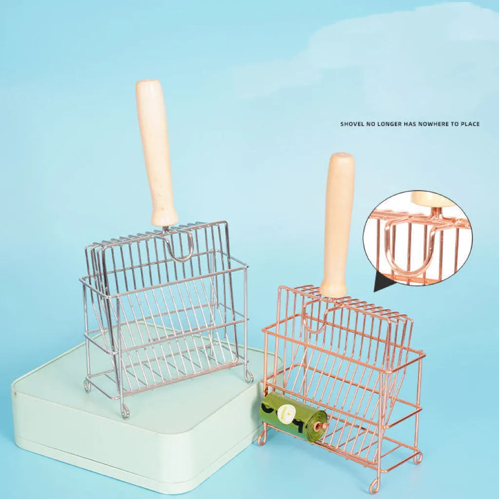 Large Wire Cat Litter Scoop with Wooden Handle – Color & Bag Options