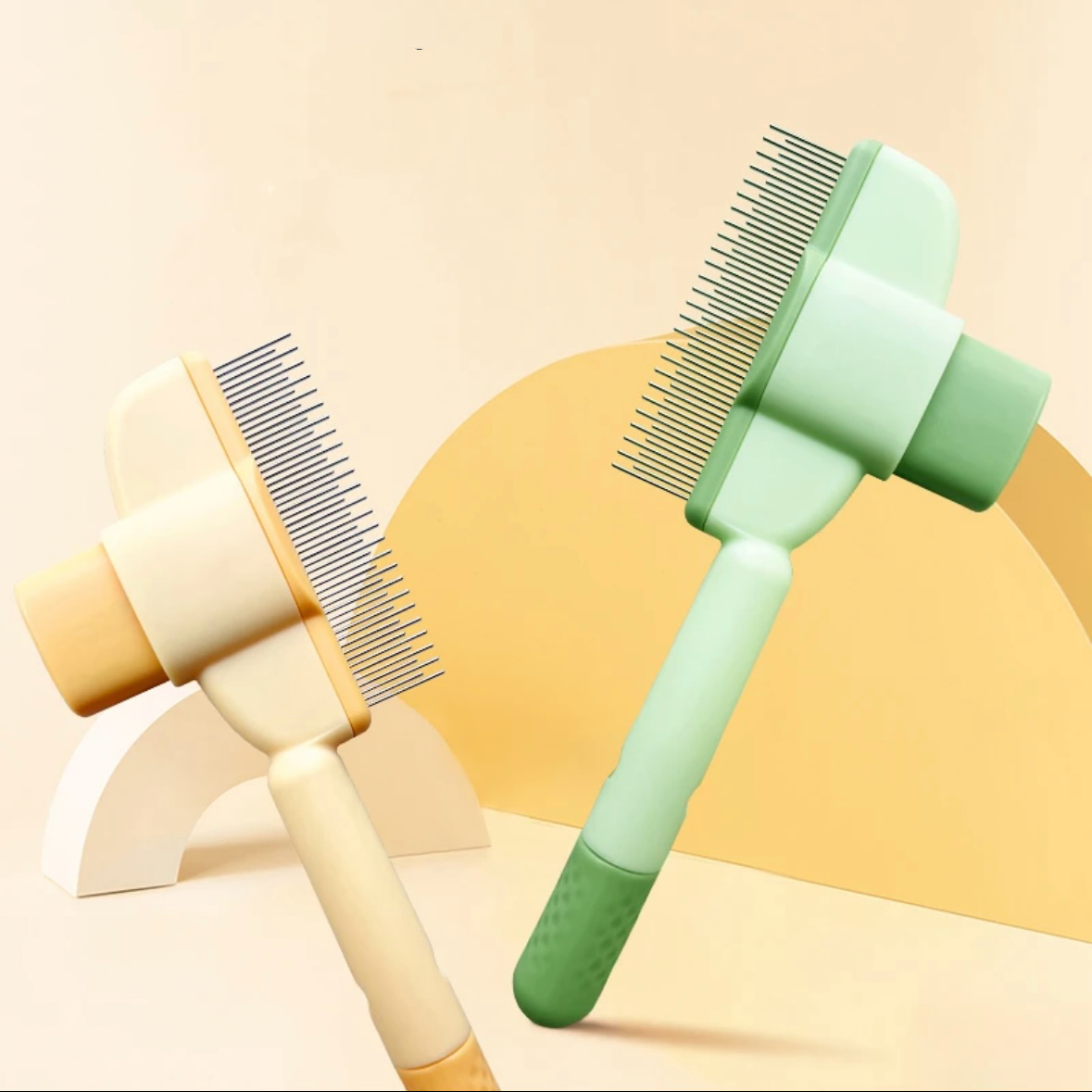 Self-Cleaning Fine-Pin Pet Grooming Brush – Single or 2-Piece Set