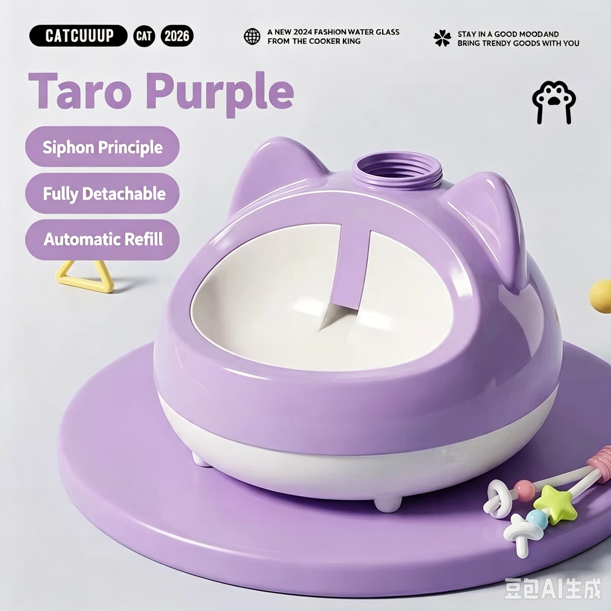 Cat-Ear Gravity Pet Water Dispenser with Weighted Base – 4 Colors