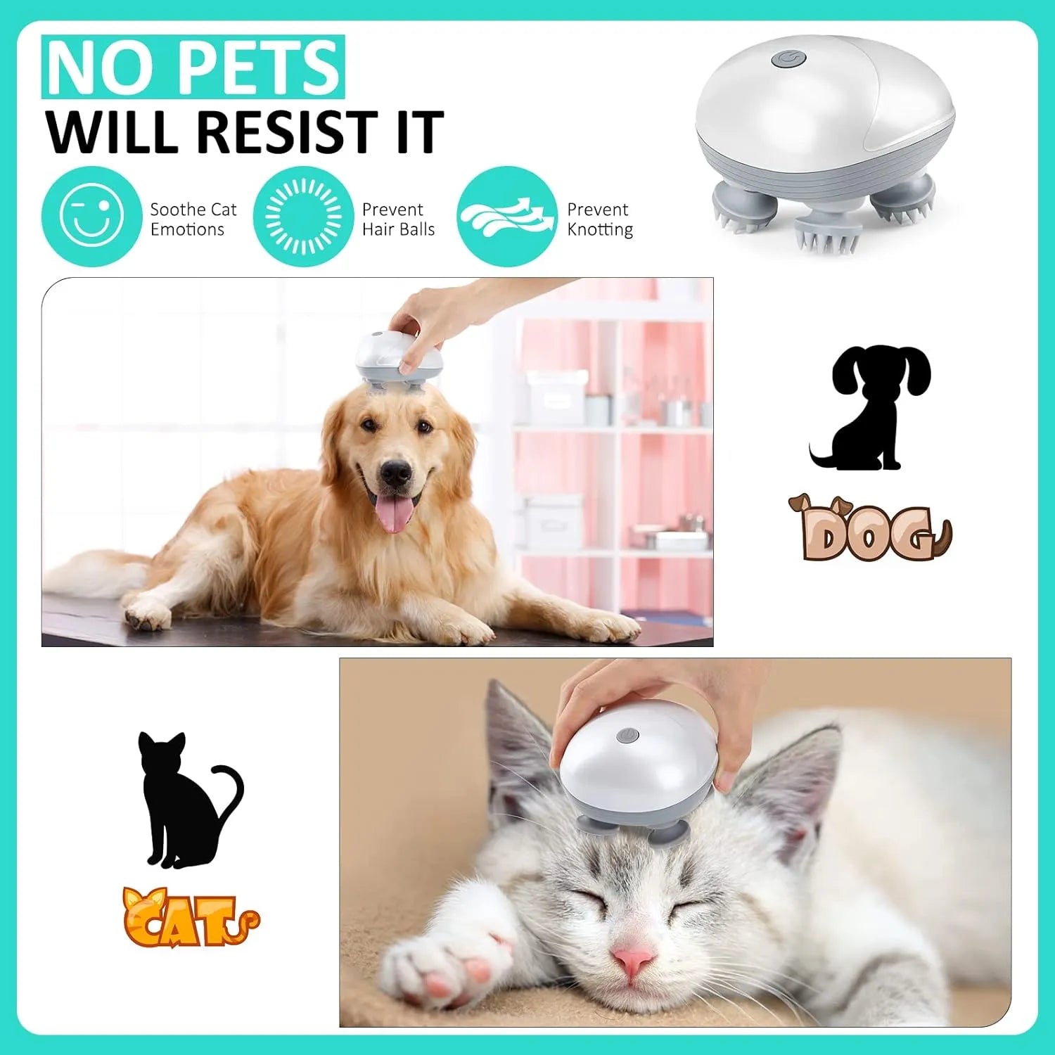 Rechargeable 4-Head Pet Massager – 4 Colors