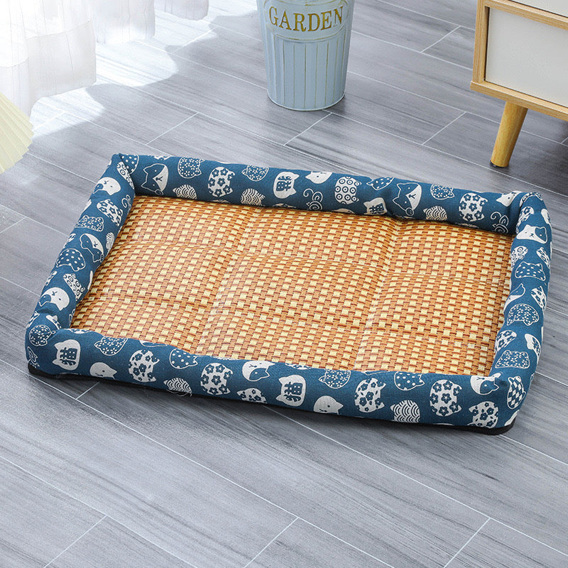 Rattan-Weave Pet Cooling Mat with Bolster – 5 Styles, 5 Sizes