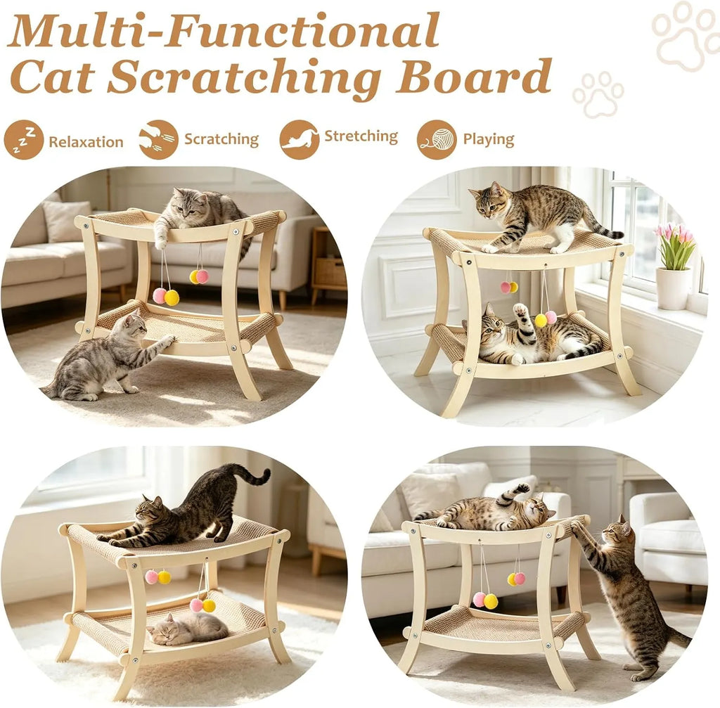 Double-Tier Cat Hammock & Scratcher with Hanging Toys – 2 Styles